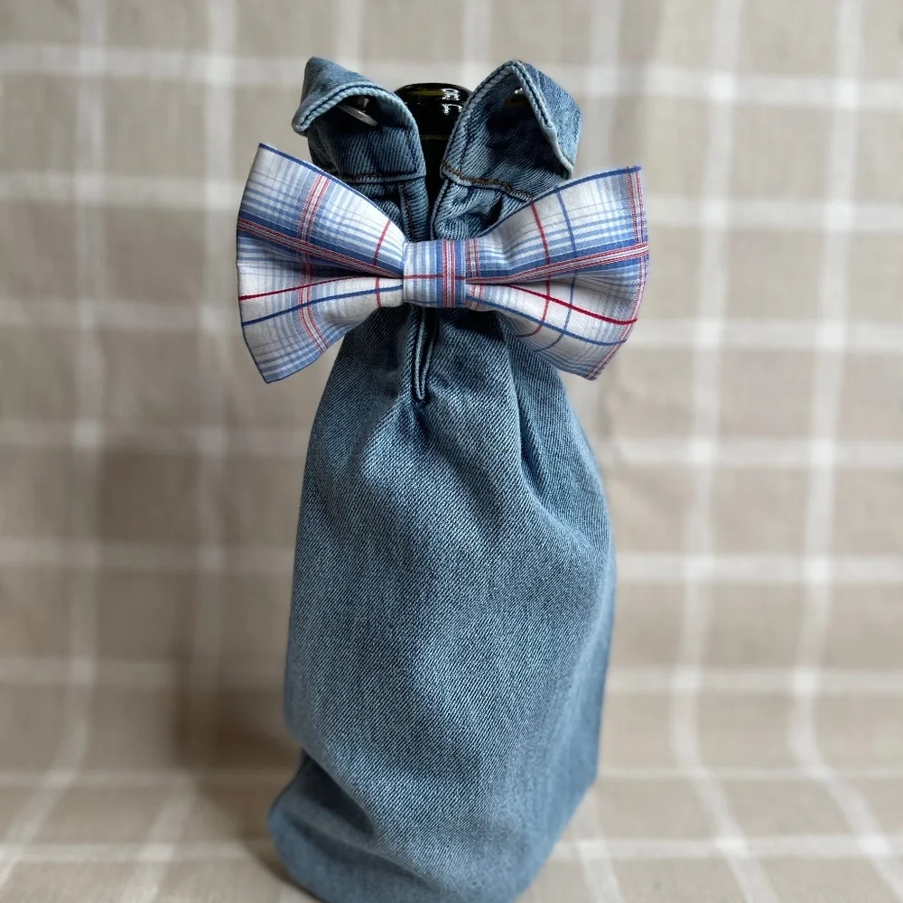 Handcrafted Wine or Liquor Bottle Gift Bag Made From Shirt and Tie